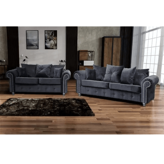 ASHWIN PLUSH VELVET GREY SOFA SET - Style HeavenASHWIN PLUSH VELVET GREY SOFA SETsofasStyle HeavenStyle HeavenASH3+2GREY5061028323194