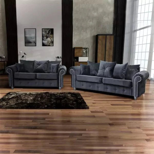 ASHWIN PLUSH VELVET GREY SOFA SET - Style HeavenASHWIN PLUSH VELVET GREY SOFA SETsofasStyle HeavenStyle HeavenASH3+2GREY5061028323194