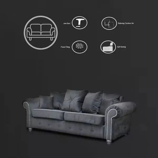 ASHWIN PLUSH VELVET GREY SOFA SET - Style HeavenASHWIN PLUSH VELVET GREY SOFA SETsofasStyle HeavenStyle HeavenASH3+2GREY5061028323194