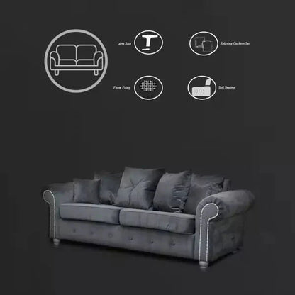 ASHWIN PLUSH VELVET GREY SOFA SET - Style HeavenASHWIN PLUSH VELVET GREY SOFA SETsofasStyle HeavenStyle HeavenASH3+2GREY5061028323194