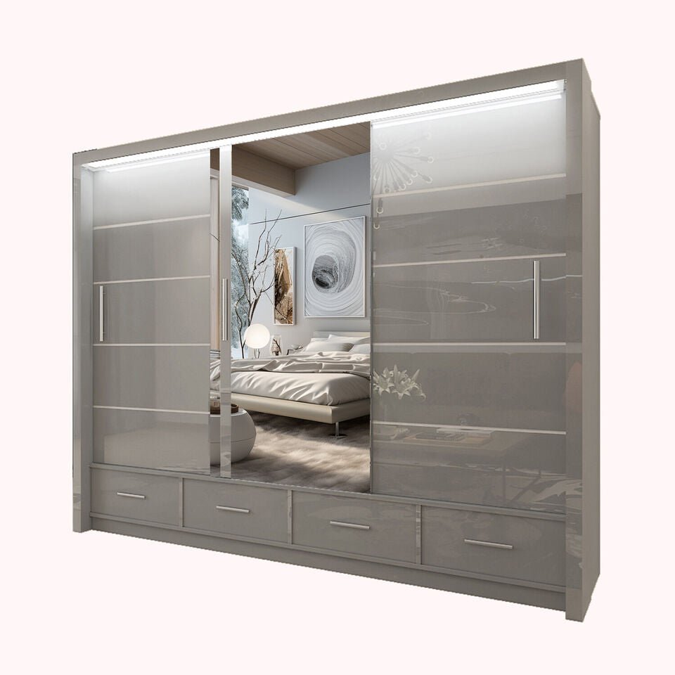 SYCILIA 2&3 High Gloss Sliding Doors WARDROBE 3 Sizes & 3 Colours - Style HeavenSYCILIA 2&3 High Gloss Sliding Doors WARDROBE 3 Sizes & 3 ColoursWARDROBESStyle HeavenStyle HeavenSYCILIA255G5061028322685255cm